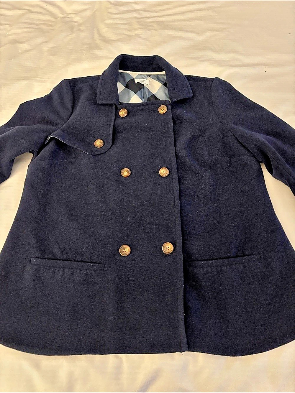 Crown & Ivy Women's Checkered-Lining Pea Coat Black XL